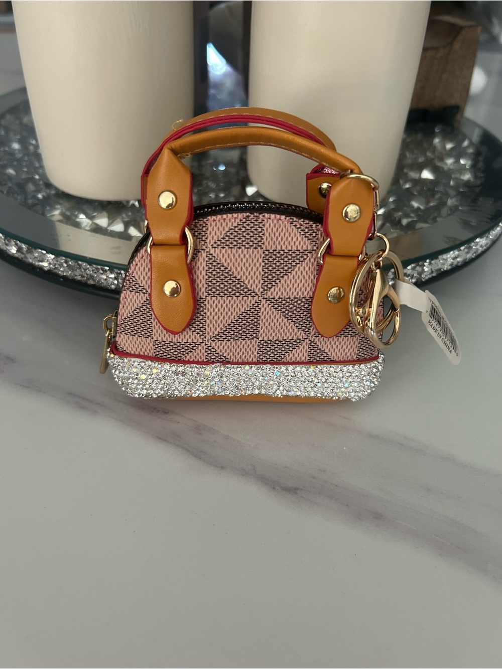 Pink Patterned Mini Satchel Bag keychain